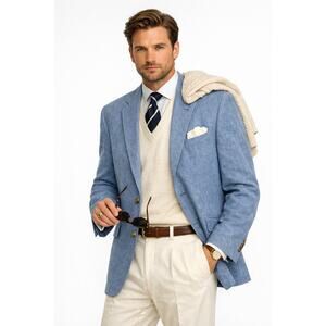 Joseph Abbound Mens 48R Sport Jacket 100% linen Blazer Blue Preppy Classic